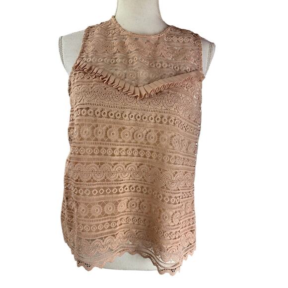 H&M Women’s Pink Lace Sleeveless Blouse Ruffles Size 8 Geometric New With Tags - Picture 1 of 7